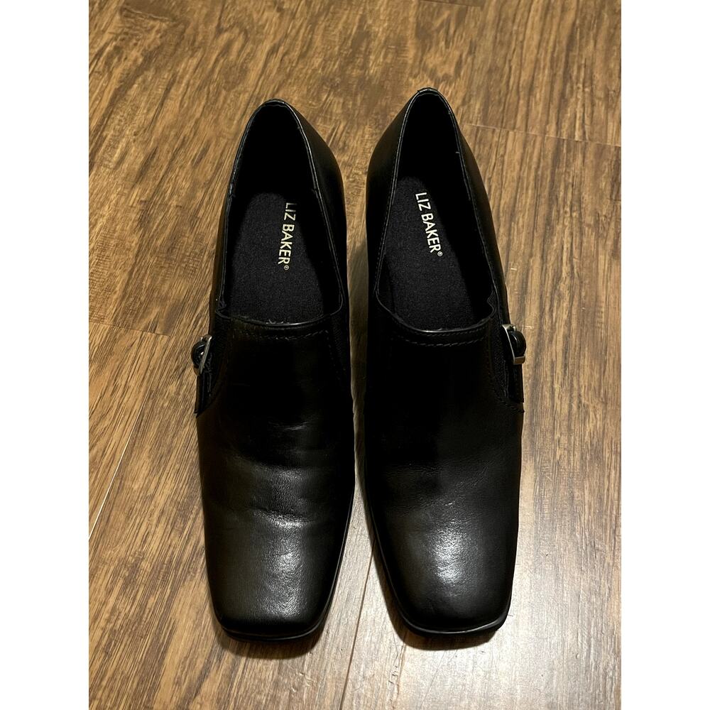 Liz Baker Black Leather Oxford Block Heel womens size 8 1/2M
